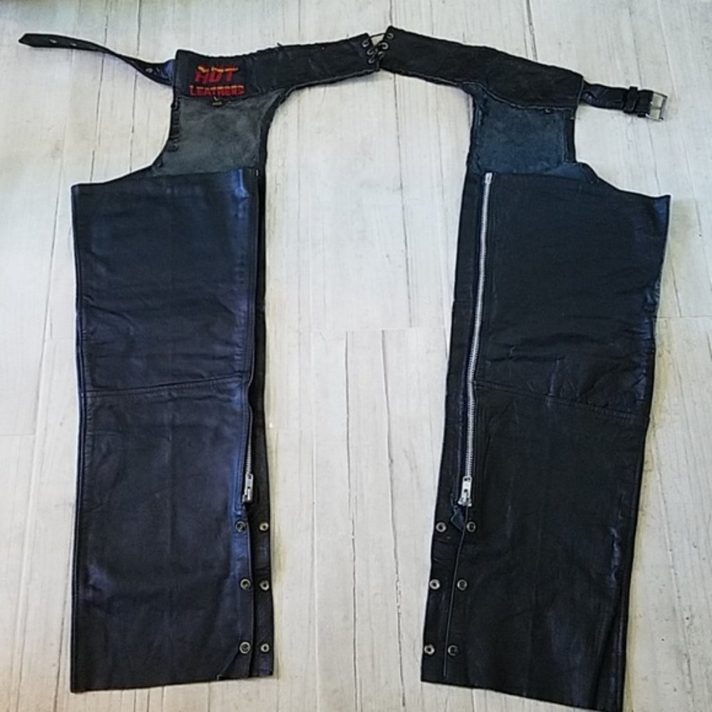 Hot Leathers Black Leather Biker Chaps